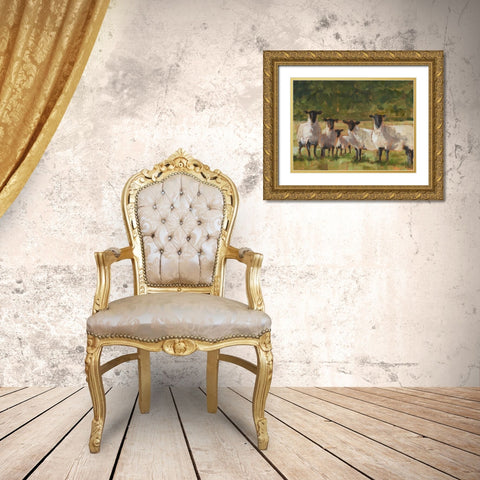 Sheep Family II Gold Ornate Wood Framed Art Print with Double Matting by Harper, Ethan