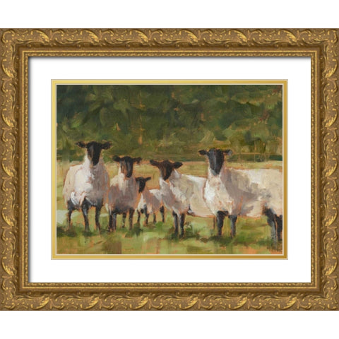 Sheep Family II Gold Ornate Wood Framed Art Print with Double Matting by Harper, Ethan