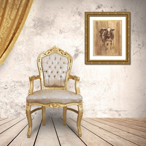 Wood Panel Cow Gold Ornate Wood Framed Art Print with Double Matting by Harper, Ethan