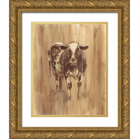 Wood Panel Cow Gold Ornate Wood Framed Art Print with Double Matting by Harper, Ethan