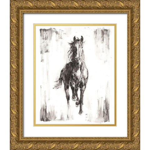 Rustic Black Stallion I Gold Ornate Wood Framed Art Print with Double Matting by Harper, Ethan