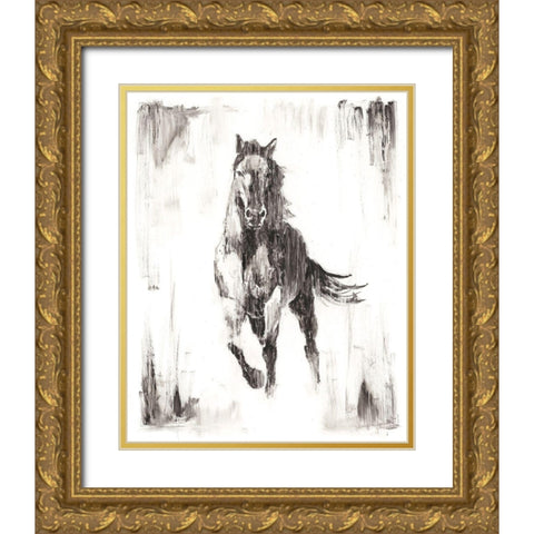 Rustic Black Stallion II Gold Ornate Wood Framed Art Print with Double Matting by Harper, Ethan