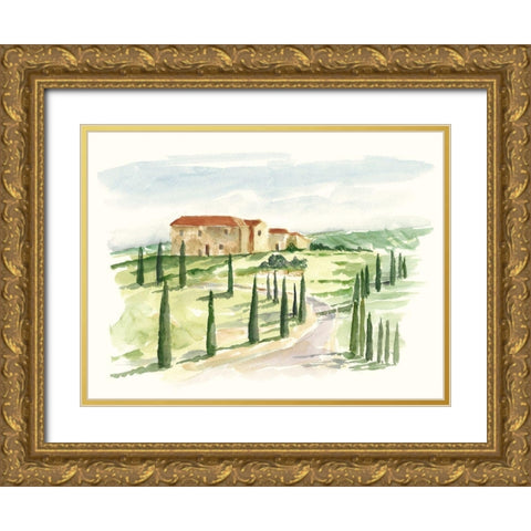 Watercolor Tuscan Villa I Gold Ornate Wood Framed Art Print with Double Matting by Harper, Ethan