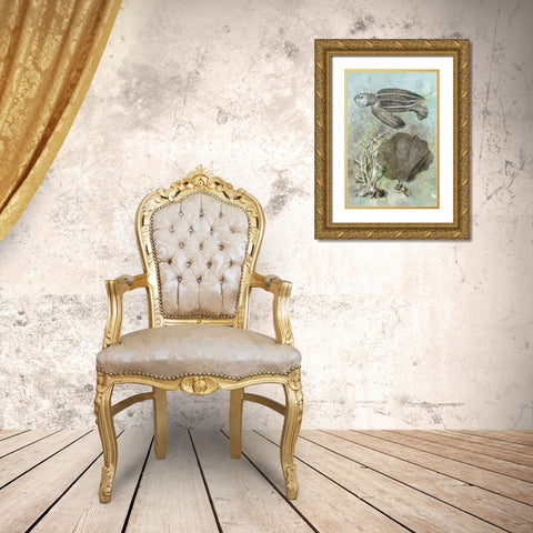 Underwater Sea Turtle II Gold Ornate Wood Framed Art Print with Double Matting by Vision Studio