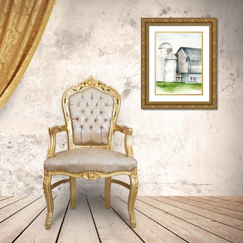 Watercolor Barn II Gold Ornate Wood Framed Art Print with Double Matting by Parker, Jennifer Paxton