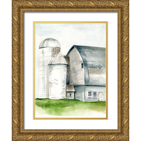 Watercolor Barn II Gold Ornate Wood Framed Art Print with Double Matting by Parker, Jennifer Paxton