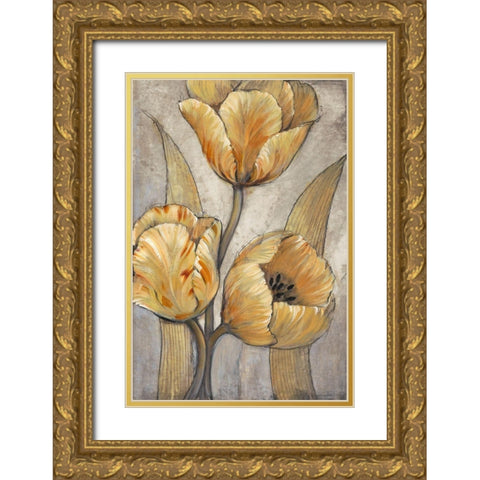 Ochre and Grey Tulips I Gold Ornate Wood Framed Art Print with Double Matting by OToole, Tim