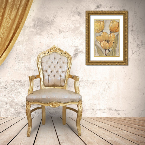 Ochre and Grey Tulips II Gold Ornate Wood Framed Art Print with Double Matting by OToole, Tim