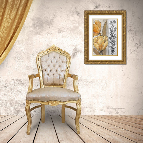 Ochre and Grey Tulips III Gold Ornate Wood Framed Art Print with Double Matting by OToole, Tim