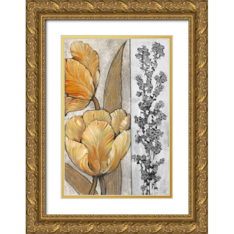 Ochre and Grey Tulips III Gold Ornate Wood Framed Art Print with Double Matting by OToole, Tim