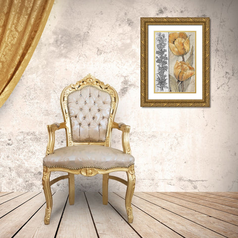 Ochre and Grey Tulips IV Gold Ornate Wood Framed Art Print with Double Matting by OToole, Tim