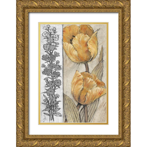 Ochre and Grey Tulips IV Gold Ornate Wood Framed Art Print with Double Matting by OToole, Tim