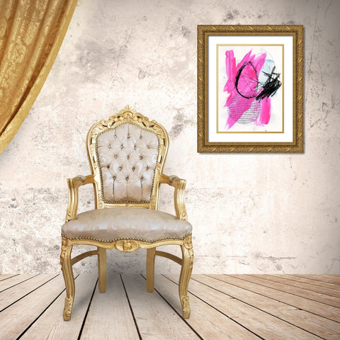 Neon Flamingos I Gold Ornate Wood Framed Art Print with Double Matting by Parker, Jennifer Paxton