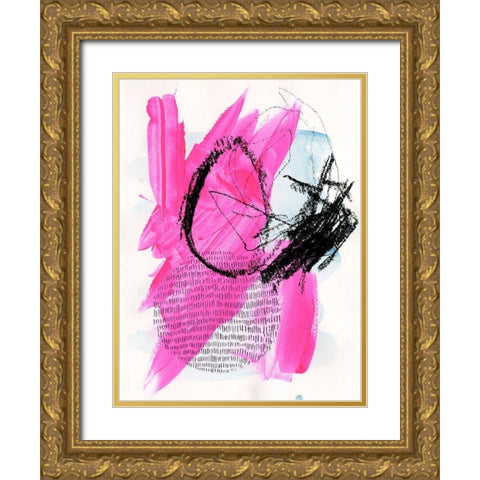 Neon Flamingos I Gold Ornate Wood Framed Art Print with Double Matting by Parker, Jennifer Paxton