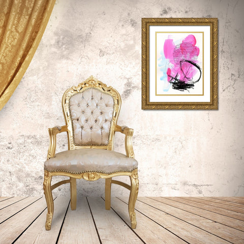Neon Flamingos II Gold Ornate Wood Framed Art Print with Double Matting by Parker, Jennifer Paxton