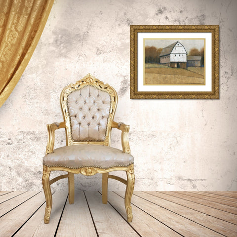 White Barn View II Gold Ornate Wood Framed Art Print with Double Matting by OToole, Tim