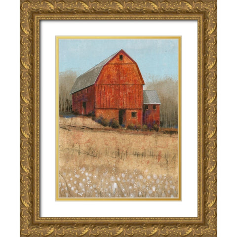 Red Barn View I Gold Ornate Wood Framed Art Print with Double Matting by OToole, Tim