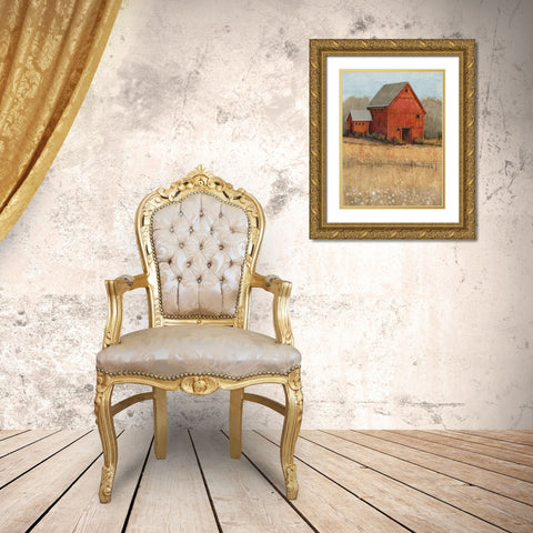 Red Barn View II Gold Ornate Wood Framed Art Print with Double Matting by OToole, Tim