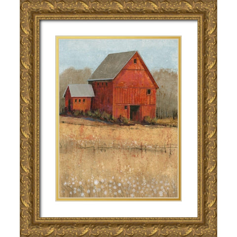 Red Barn View II Gold Ornate Wood Framed Art Print with Double Matting by OToole, Tim