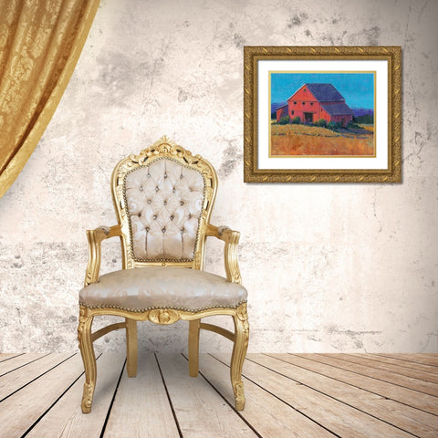 Colorful Barn View II Gold Ornate Wood Framed Art Print with Double Matting by OToole, Tim