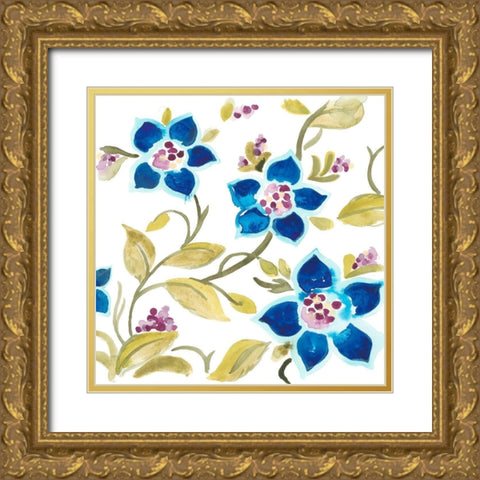 Abbey Floral Tiles II Gold Ornate Wood Framed Art Print with Double Matting by Vess, June Erica