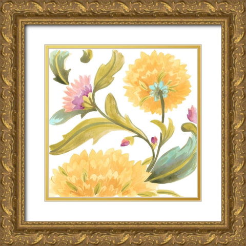 Abbey Floral Tiles III Gold Ornate Wood Framed Art Print with Double Matting by Vess, June Erica