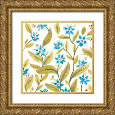 Abbey Floral Tiles IV Gold Ornate Wood Framed Art Print with Double Matting by Vess, June Erica