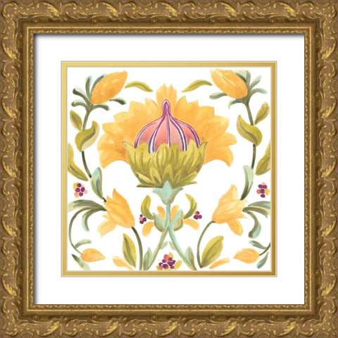 Abbey Floral Tiles V Gold Ornate Wood Framed Art Print with Double Matting by Vess, June Erica