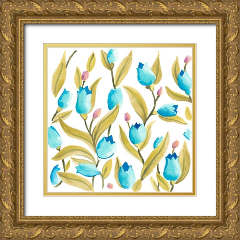 Abbey Floral Tiles VI Gold Ornate Wood Framed Art Print with Double Matting by Vess, June Erica