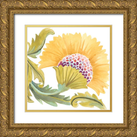 Abbey Floral Tiles VII Gold Ornate Wood Framed Art Print with Double Matting by Vess, June Erica