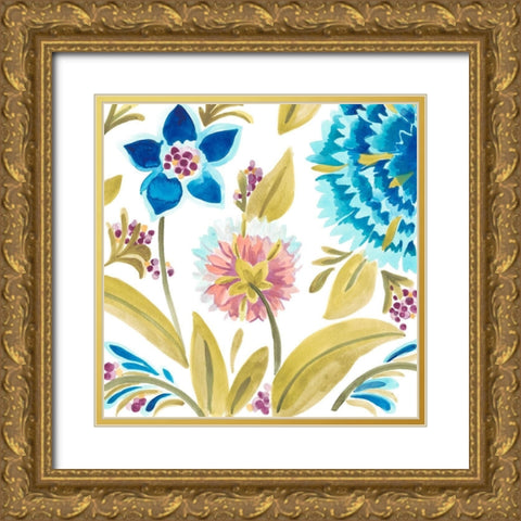 Abbey Floral Tiles VIII Gold Ornate Wood Framed Art Print with Double Matting by Vess, June Erica