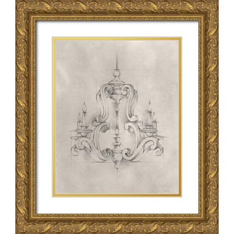 Chandelier Schematic II Gold Ornate Wood Framed Art Print with Double Matting by Harper, Ethan