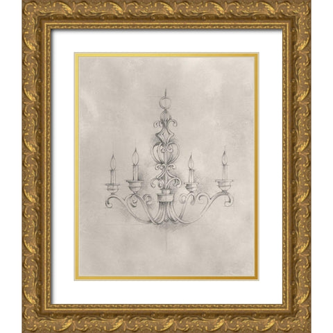 Chandelier Schematic III Gold Ornate Wood Framed Art Print with Double Matting by Harper, Ethan