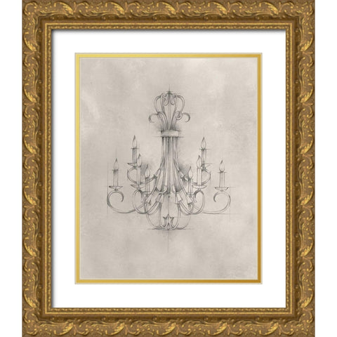Chandelier Schematic IV Gold Ornate Wood Framed Art Print with Double Matting by Harper, Ethan