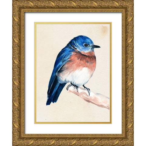 Little Bird on Branch I Gold Ornate Wood Framed Art Print with Double Matting by Parker, Jennifer Paxton