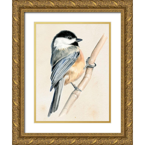 Little Bird on Branch II Gold Ornate Wood Framed Art Print with Double Matting by Parker, Jennifer Paxton