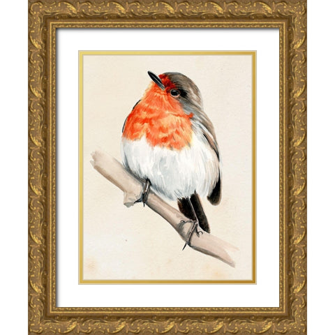 Little Bird on Branch IV Gold Ornate Wood Framed Art Print with Double Matting by Parker, Jennifer Paxton