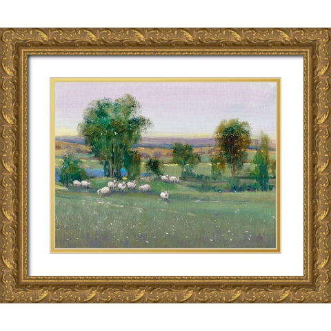 Field of Sheep II Gold Ornate Wood Framed Art Print with Double Matting by OToole, Tim