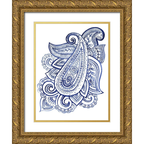 Indigo Paisley III Gold Ornate Wood Framed Art Print with Double Matting by Parker, Jennifer Paxton
