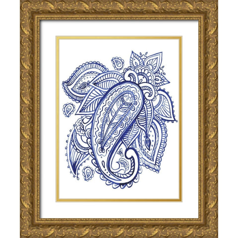 Indigo Paisley IV Gold Ornate Wood Framed Art Print with Double Matting by Parker, Jennifer Paxton