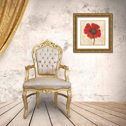 Red Poppy Portrait I Gold Ornate Wood Framed Art Print with Double Matting by OToole, Tim