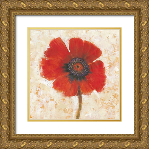 Red Poppy Portrait I Gold Ornate Wood Framed Art Print with Double Matting by OToole, Tim