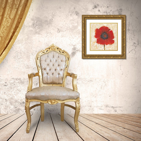 Red Poppy Portrait II Gold Ornate Wood Framed Art Print with Double Matting by OToole, Tim