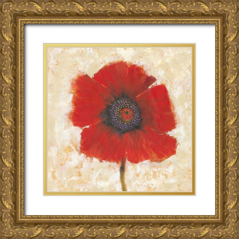 Red Poppy Portrait II Gold Ornate Wood Framed Art Print with Double Matting by OToole, Tim