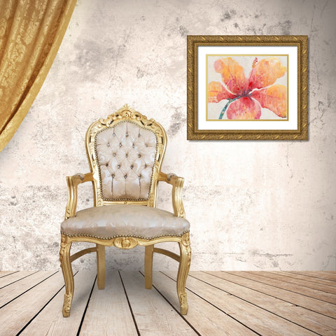 Blooming Hibiscus Gold Ornate Wood Framed Art Print with Double Matting by OToole, Tim