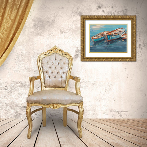 Tethered Row Boats I Gold Ornate Wood Framed Art Print with Double Matting by Harper, Ethan