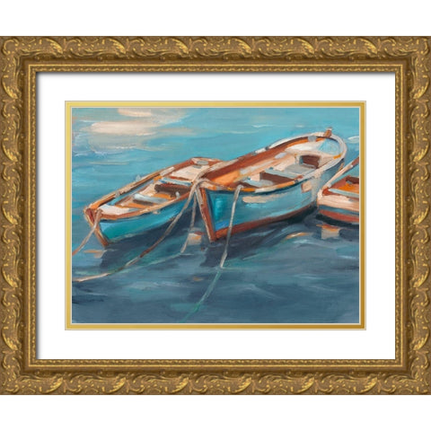 Tethered Row Boats I Gold Ornate Wood Framed Art Print with Double Matting by Harper, Ethan