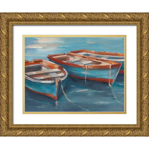 Tethered Row Boats II Gold Ornate Wood Framed Art Print with Double Matting by Harper, Ethan