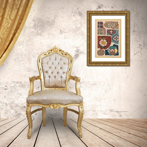 Japanese Textile Design III Gold Ornate Wood Framed Art Print with Double Matting by Seizan, Ema