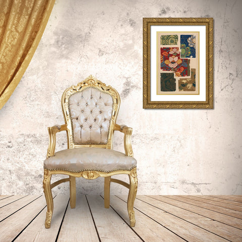 Japanese Textile Design IV Gold Ornate Wood Framed Art Print with Double Matting by Seizan, Ema